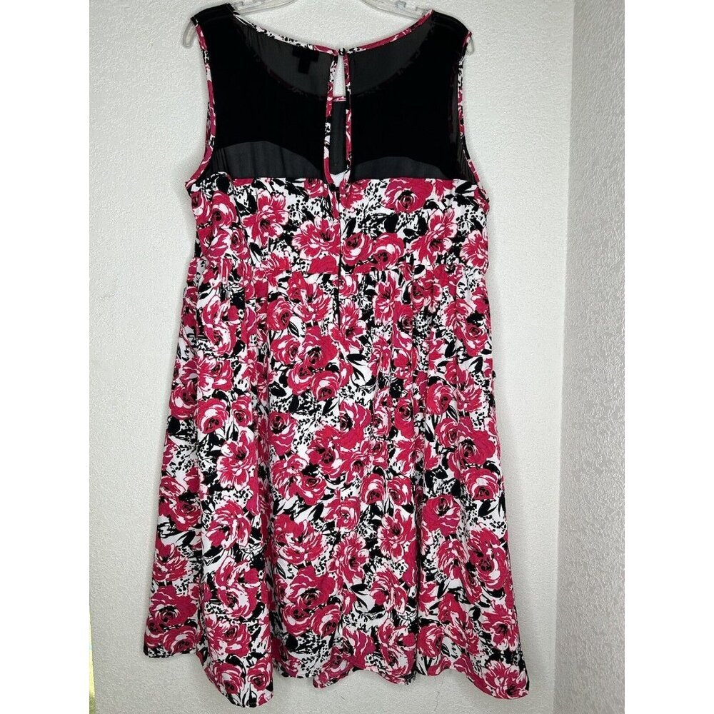 Torrid Dress Size 20 Black Pink Sleeveless Floral Sheer Mesh Neck Keyhole Back - Picture 2 of 11